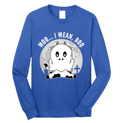 Moo I Mean Boo Spooky Ghost Cow Halloween Cute Gift Long Sleeve Shirt