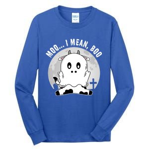 Moo I Mean Boo Spooky Ghost Cow Halloween Cute Gift Tall Long Sleeve T-Shirt