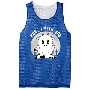 Moo I Mean Boo Spooky Ghost Cow Halloween Cute Gift Mesh Reversible Basketball Jersey Tank