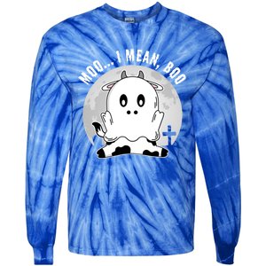 Moo I Mean Boo Spooky Ghost Cow Halloween Cute Gift Tie-Dye Long Sleeve Shirt