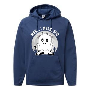 Moo I Mean Boo Spooky Ghost Cow Halloween Cute Gift Performance Fleece Hoodie