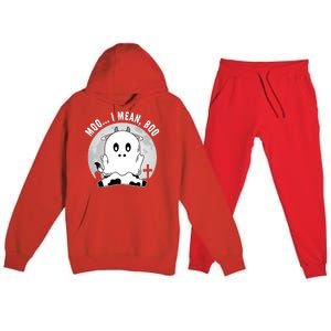 Moo I Mean Boo Spooky Ghost Cow Halloween Cute Gift Premium Hooded Sweatsuit Set