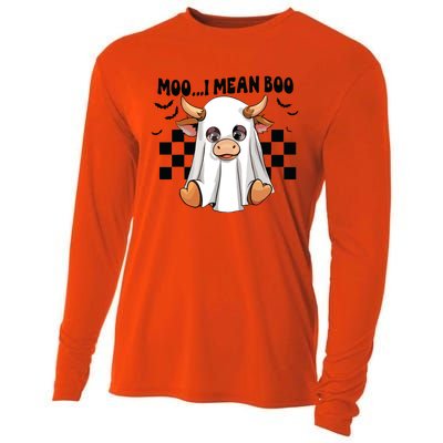 Moo I Mean Boo Ghost Cow Funny Halloween Costume Cow Lover Cooling Performance Long Sleeve Crew