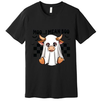 Moo I Mean Boo Ghost Cow Funny Halloween Costume Cow Lover Premium T-Shirt
