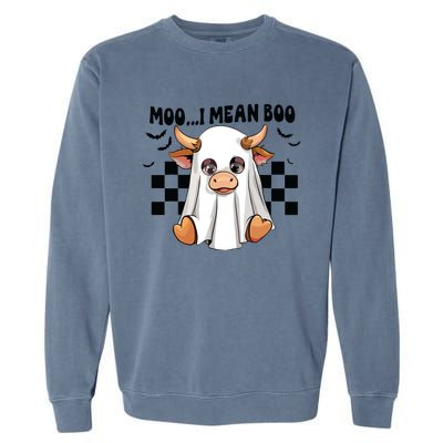 Moo I Mean Boo Ghost Cow Funny Halloween Costume Cow Lover Garment-Dyed Sweatshirt