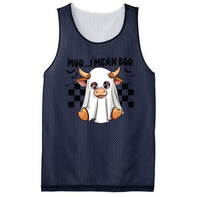 Moo I Mean Boo Ghost Cow Funny Halloween Costume Cow Lover Mesh Reversible Basketball Jersey Tank