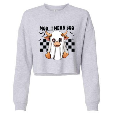 Moo I Mean Boo Ghost Cow Funny Halloween Costume Cow Lover Cropped Pullover Crew