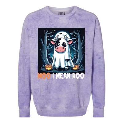 Moo I Mean Boo Ghost Cow Funny Halloween Lover Spooky Cow Long Sleeve Colorblast Crewneck Sweatshirt