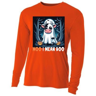 Moo I Mean Boo Ghost Cow Funny Halloween Lover Spooky Cow Long Sleeve Cooling Performance Long Sleeve Crew