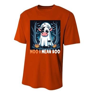 Moo I Mean Boo Ghost Cow Funny Halloween Lover Spooky Cow Long Sleeve Performance Sprint T-Shirt