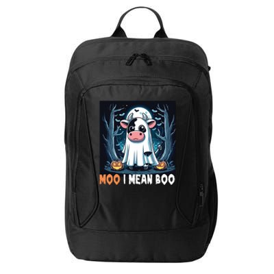 Moo I Mean Boo Ghost Cow Funny Halloween Lover Spooky Cow Long Sleeve City Backpack