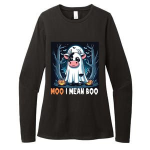 Moo I Mean Boo Ghost Cow Funny Halloween Lover Spooky Cow Long Sleeve Womens CVC Long Sleeve Shirt