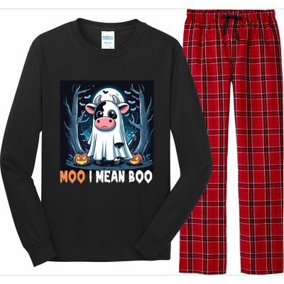 Moo I Mean Boo Ghost Cow Funny Halloween Lover Spooky Cow Long Sleeve Long Sleeve Pajama Set