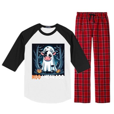 Moo I Mean Boo Ghost Cow Funny Halloween Lover Spooky Cow Long Sleeve Raglan Sleeve Pajama Set