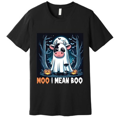 Moo I Mean Boo Ghost Cow Funny Halloween Lover Spooky Cow Long Sleeve Premium T-Shirt