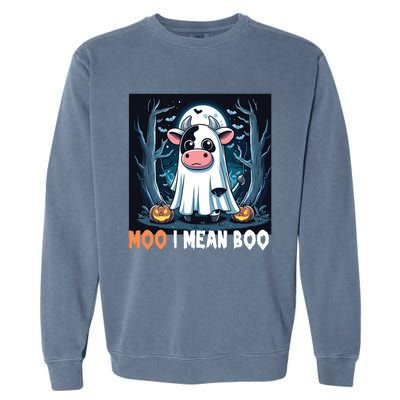 Moo I Mean Boo Ghost Cow Funny Halloween Lover Spooky Cow Long Sleeve Garment-Dyed Sweatshirt