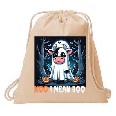 Moo I Mean Boo Ghost Cow Funny Halloween Lover Spooky Cow Long Sleeve Drawstring Bag