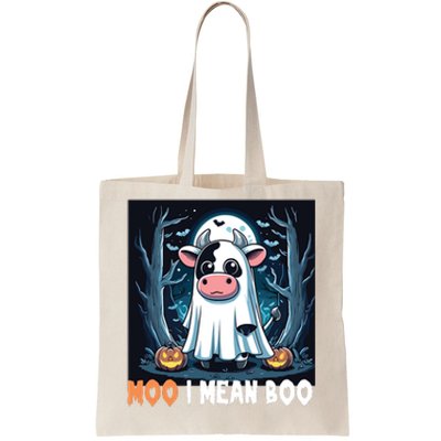 Moo I Mean Boo Ghost Cow Funny Halloween Lover Spooky Cow Long Sleeve Tote Bag