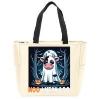 Moo I Mean Boo Ghost Cow Funny Halloween Lover Spooky Cow Long Sleeve Zip Tote Bag