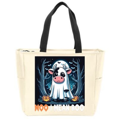 Moo I Mean Boo Ghost Cow Funny Halloween Lover Spooky Cow Long Sleeve Zip Tote Bag