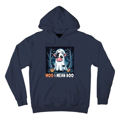 Moo I Mean Boo Ghost Cow Funny Halloween Lover Spooky Cow Long Sleeve Hoodie