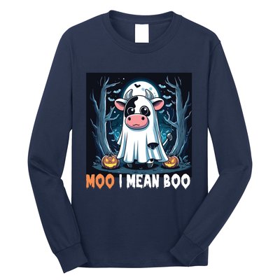 Moo I Mean Boo Ghost Cow Funny Halloween Lover Spooky Cow Long Sleeve Long Sleeve Shirt