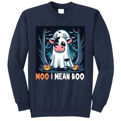 Moo I Mean Boo Ghost Cow Funny Halloween Lover Spooky Cow Long Sleeve Sweatshirt