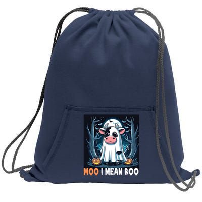 Moo I Mean Boo Ghost Cow Funny Halloween Lover Spooky Cow Long Sleeve Sweatshirt Cinch Pack Bag