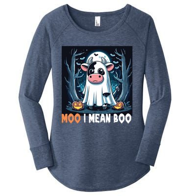 Moo I Mean Boo Ghost Cow Funny Halloween Lover Spooky Cow Long Sleeve Women's Perfect Tri Tunic Long Sleeve Shirt