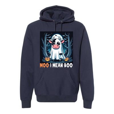 Moo I Mean Boo Ghost Cow Funny Halloween Lover Spooky Cow Long Sleeve Premium Hoodie