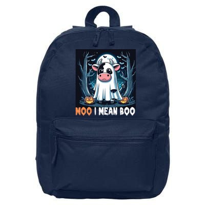 Moo I Mean Boo Ghost Cow Funny Halloween Lover Spooky Cow Long Sleeve 16 in Basic Backpack