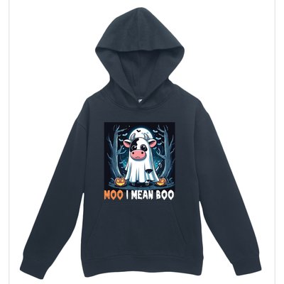 Moo I Mean Boo Ghost Cow Funny Halloween Lover Spooky Cow Long Sleeve Urban Pullover Hoodie