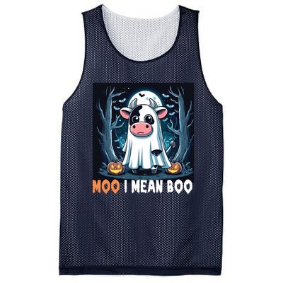 Moo I Mean Boo Ghost Cow Funny Halloween Lover Spooky Cow Long Sleeve Mesh Reversible Basketball Jersey Tank