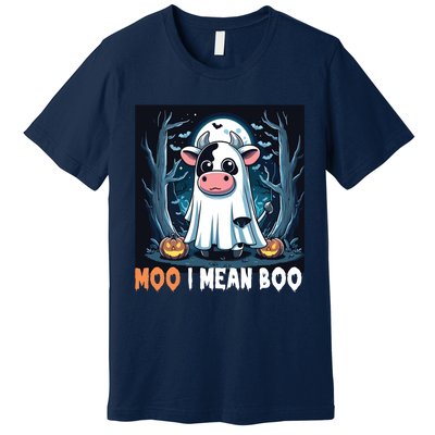 Moo I Mean Boo Ghost Cow Funny Halloween Lover Spooky Cow Long Sleeve Premium T-Shirt