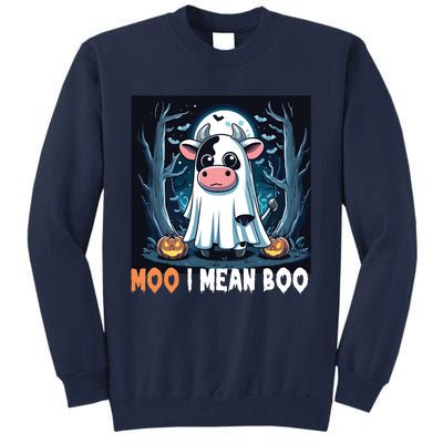 Moo I Mean Boo Ghost Cow Funny Halloween Lover Spooky Cow Long Sleeve Tall Sweatshirt