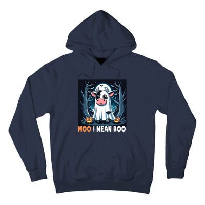 Moo I Mean Boo Ghost Cow Funny Halloween Lover Spooky Cow Long Sleeve Tall Hoodie