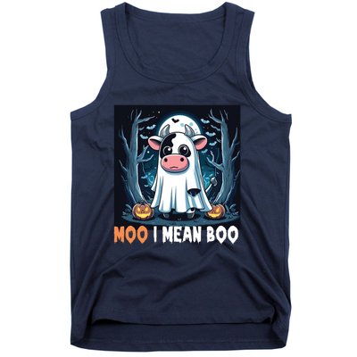 Moo I Mean Boo Ghost Cow Funny Halloween Lover Spooky Cow Long Sleeve Tank Top