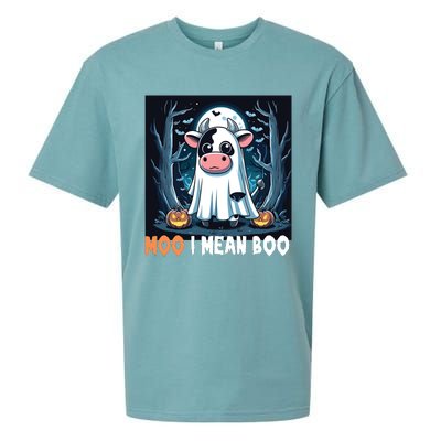 Moo I Mean Boo Ghost Cow Funny Halloween Lover Spooky Cow Long Sleeve Sueded Cloud Jersey T-Shirt