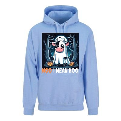 Moo I Mean Boo Ghost Cow Funny Halloween Lover Spooky Cow Long Sleeve Unisex Surf Hoodie