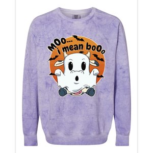 Moo I Mean Booo Cute Cow Ghost Halloween Gift Colorblast Crewneck Sweatshirt