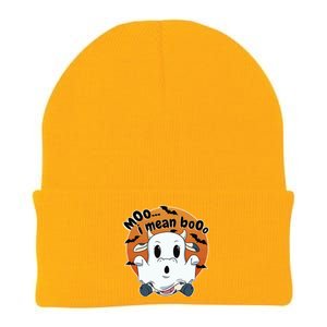 Moo I Mean Booo Cute Cow Ghost Halloween Gift Knit Cap Winter Beanie