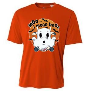 Moo I Mean Booo Cute Cow Ghost Halloween Gift Cooling Performance Crew T-Shirt