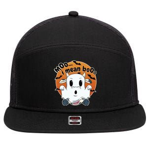 Moo I Mean Booo Cute Cow Ghost Halloween Gift 7 Panel Mesh Trucker Snapback Hat