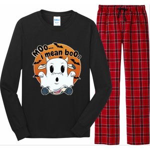 Moo I Mean Booo Cute Cow Ghost Halloween Gift Long Sleeve Pajama Set