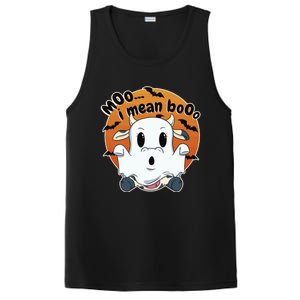 Moo I Mean Booo Cute Cow Ghost Halloween Gift PosiCharge Competitor Tank