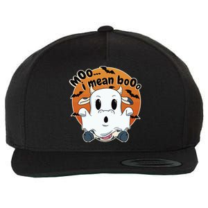 Moo I Mean Booo Cute Cow Ghost Halloween Gift Wool Snapback Cap