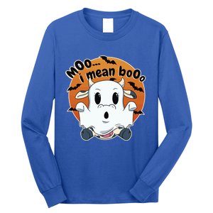 Moo I Mean Booo Cute Cow Ghost Halloween Gift Long Sleeve Shirt