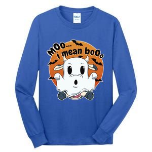 Moo I Mean Booo Cute Cow Ghost Halloween Gift Tall Long Sleeve T-Shirt