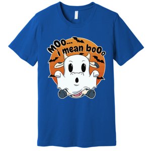 Moo I Mean Booo Cute Cow Ghost Halloween Gift Premium T-Shirt