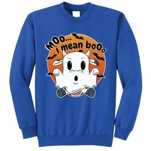 Moo I Mean Booo Cute Cow Ghost Halloween Gift Tall Sweatshirt